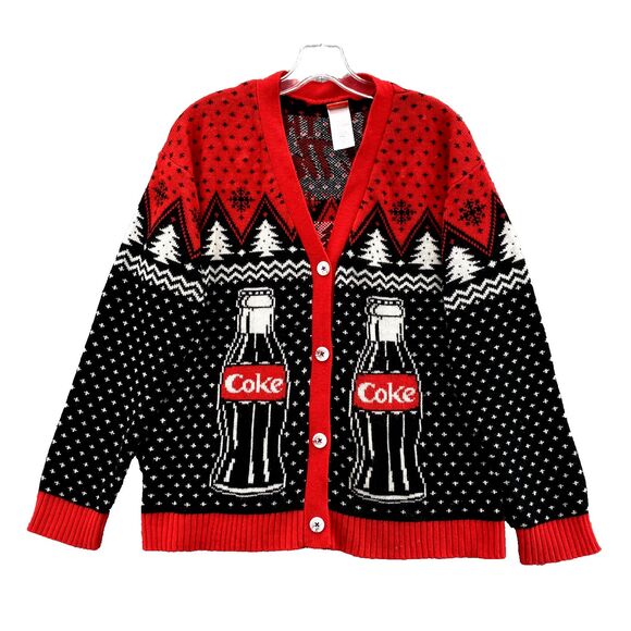 Coca Cola Ugly Christmas Sweater Men's Medium Knit Cardigan Grandpa Cabin Winter - Picture 1 of 10